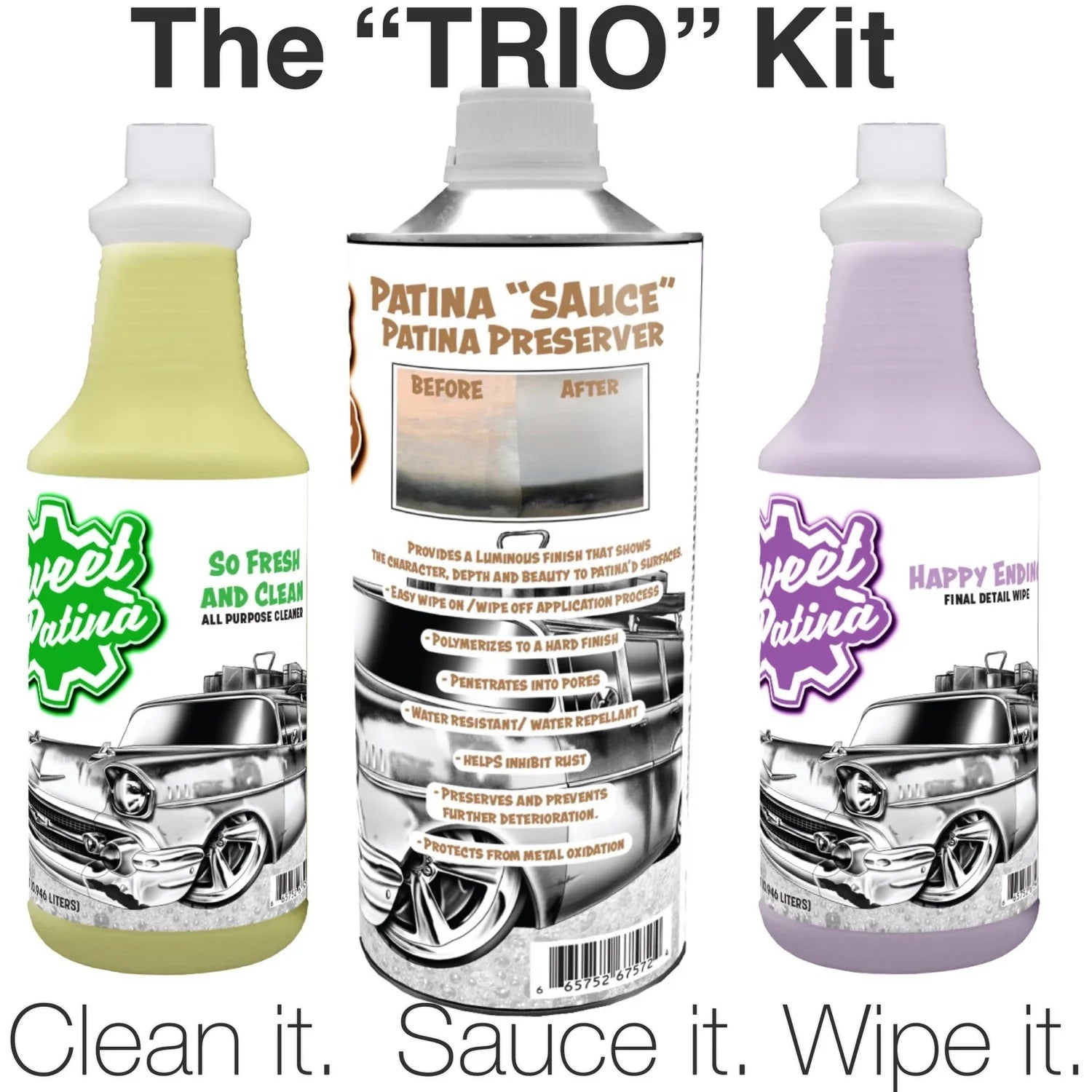 The "Trio" Patina Kit - Clean it. Sauce it. Wipe it.