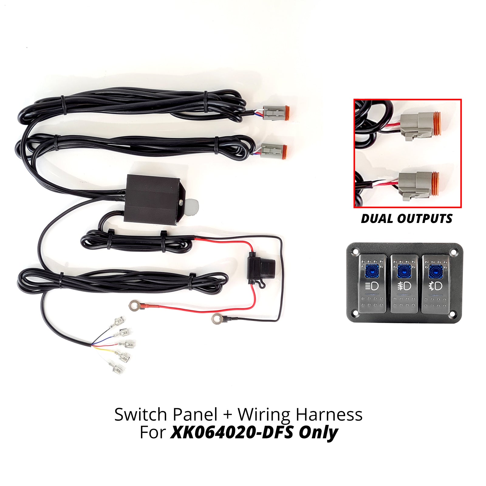 3 Button Switch Panel + 2 Output wire for Fog Strobe Combo