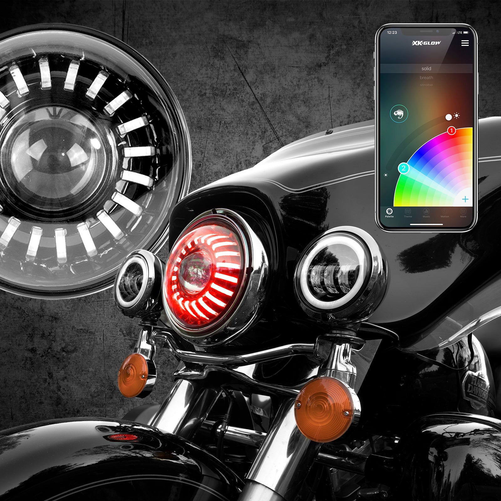 7" RGB LED Harley Headlight XKchrome Bluetooth App Controlled Kit