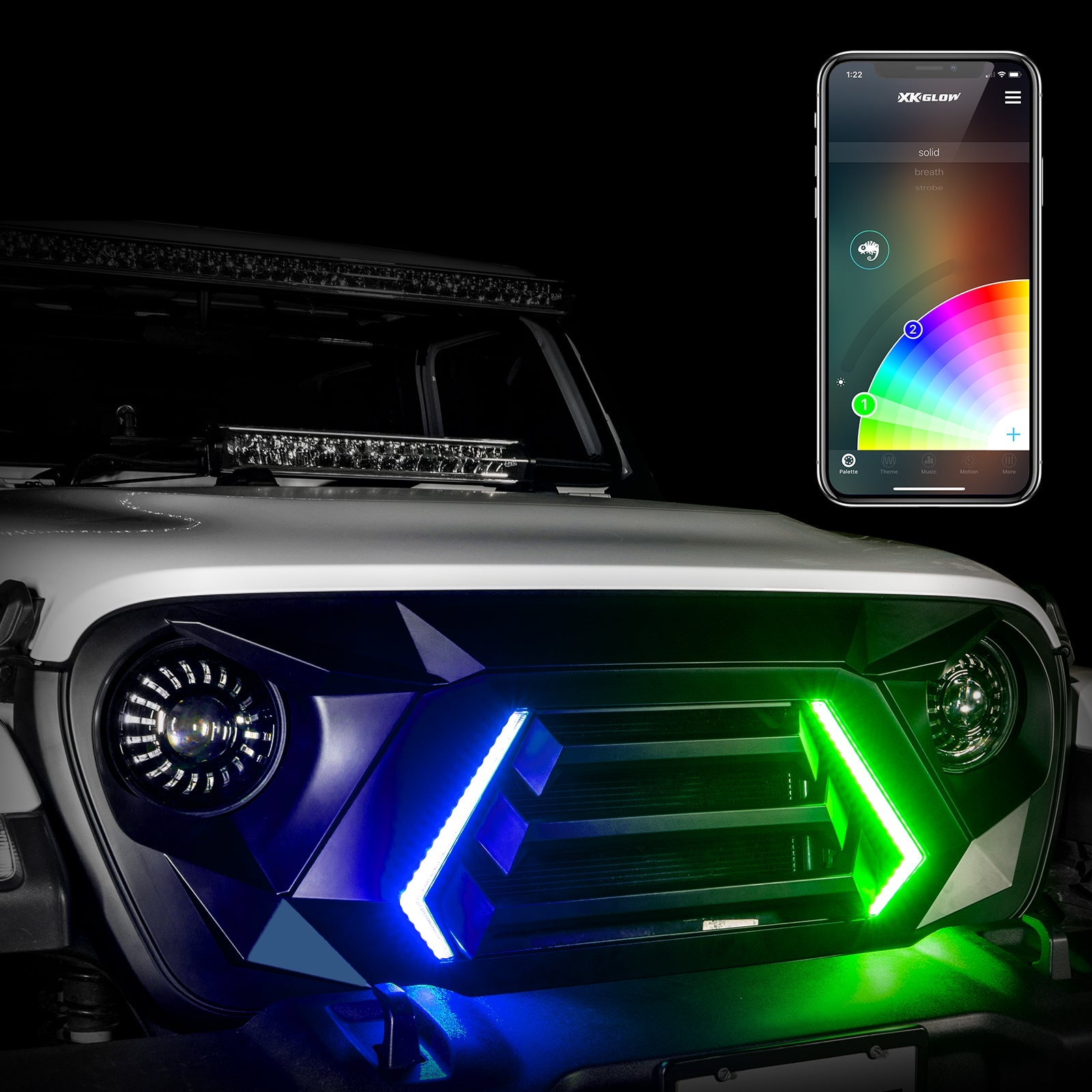 XKchrome LED Grill Kit with DRL Sequential Turn for Jeep Wrangler and Gladiator