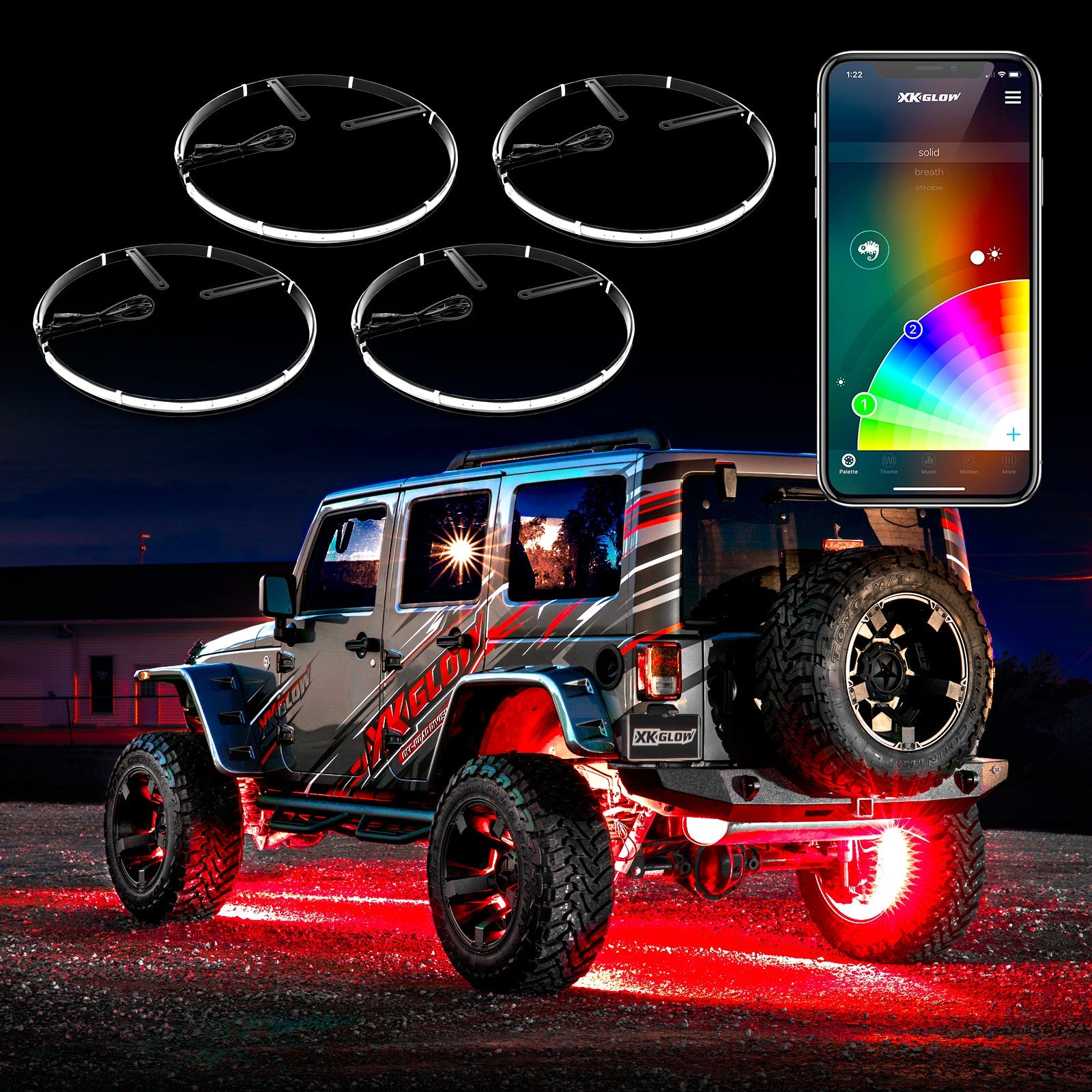 LED Wheel Ring Lights | XKchrome Smartphone App Controlled