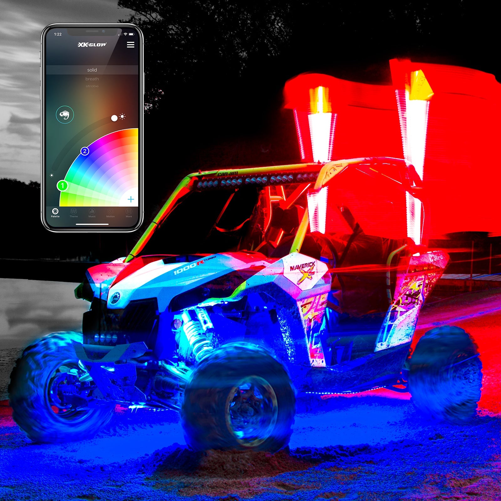 2nd Gen LED Whip Kits Side by Side UTV | XKchrome Smartphone App