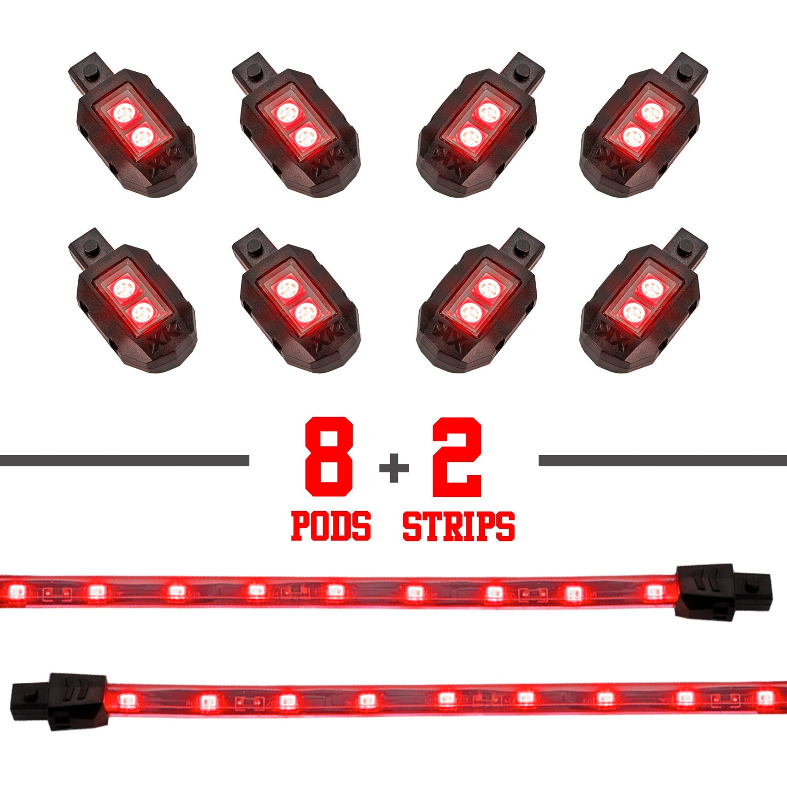 8xPod + 2x8"Strips Single Color XKGLOW LED Accent Light Motorcycle Kit