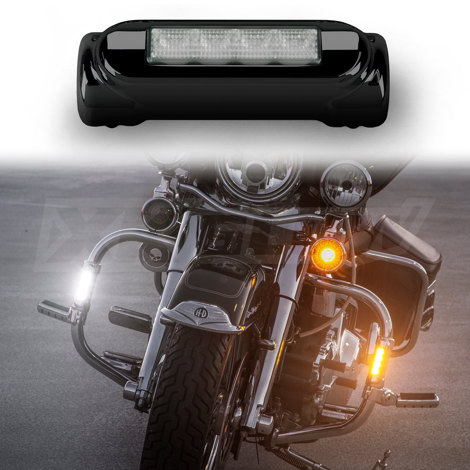 Motorcycle LED Highway Bar Lights with White DRL and Amber Turn