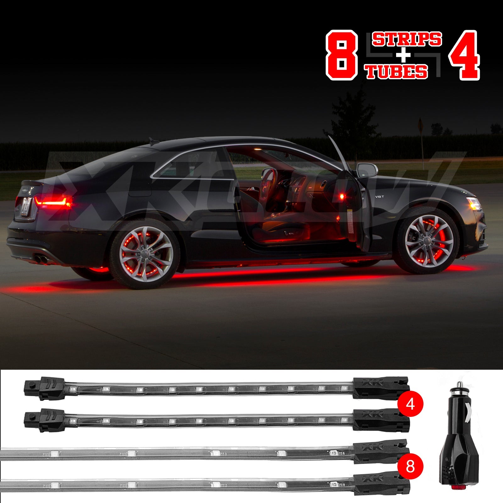 8x24" Tube + 4x8" Strip Single Color XKGLOW Underglow LED Accent Light Car/Truck Kit