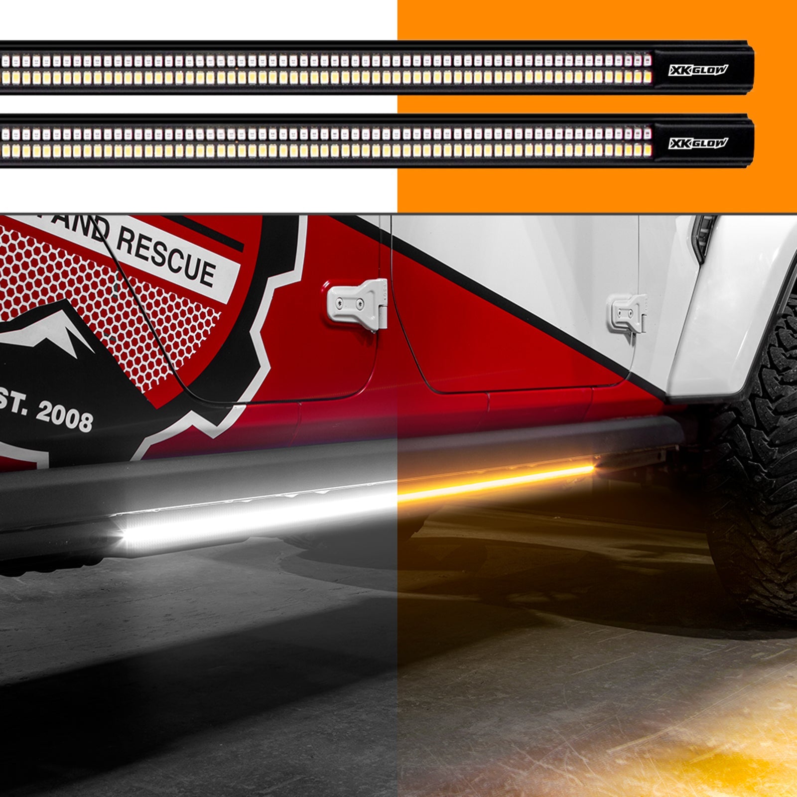 48/60inch White+Amber Running Board Step LED Light Bar with Turn Signal