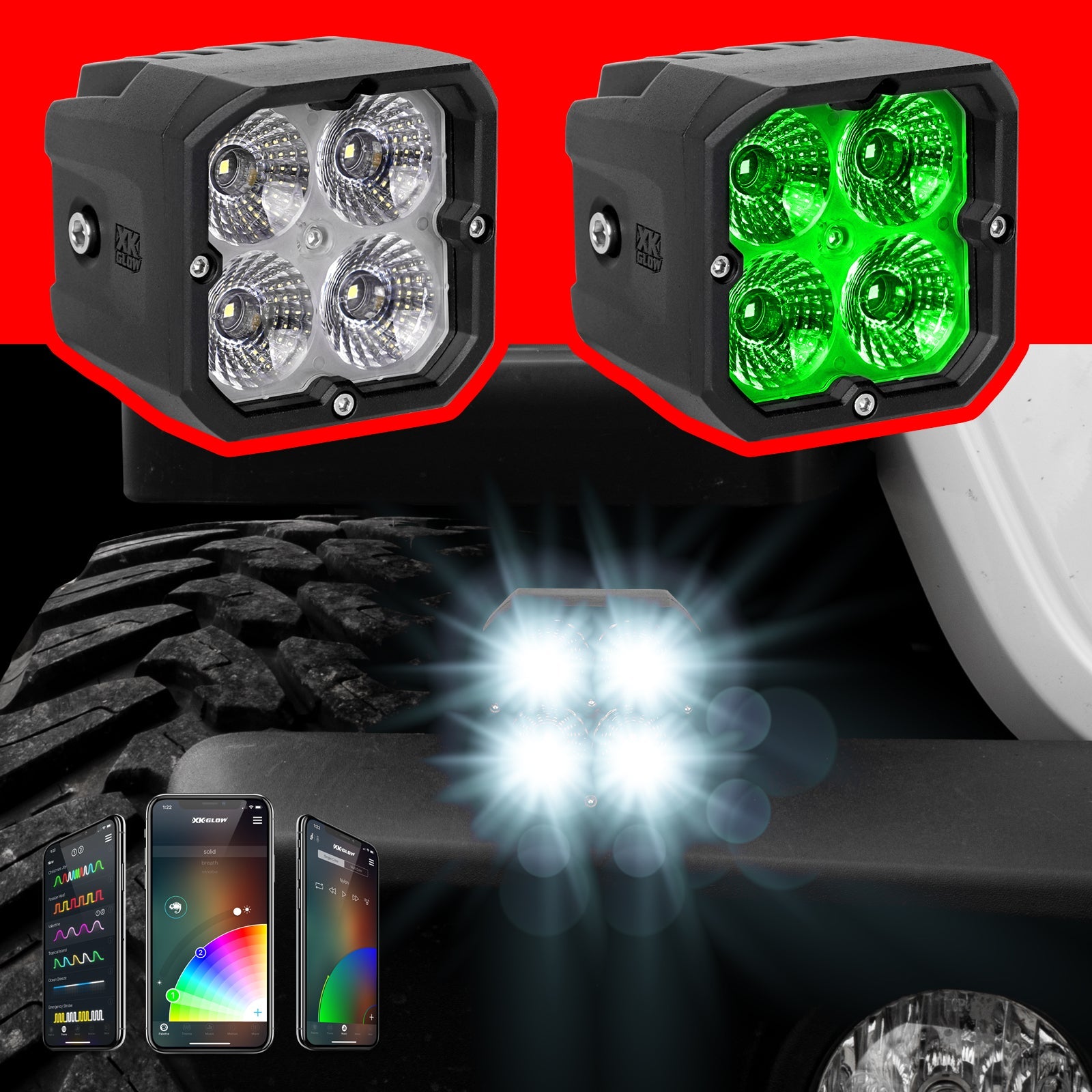 2pc XKchrome 20w LED Cube Light with RGB Accent Light Kit w/ Controller