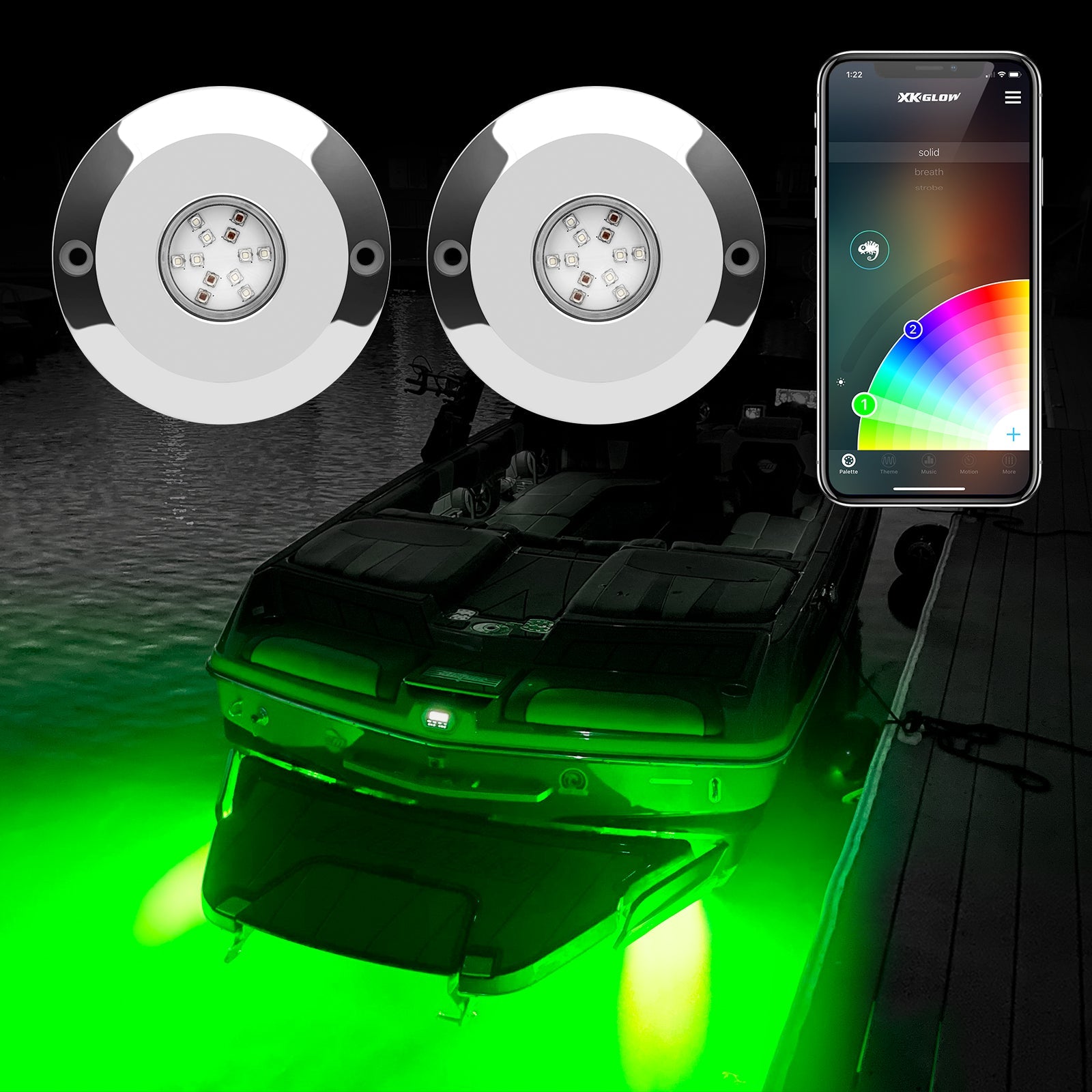 2PC 48W RGB LED UNDERWATER LIGHT KIT FOR BOAT