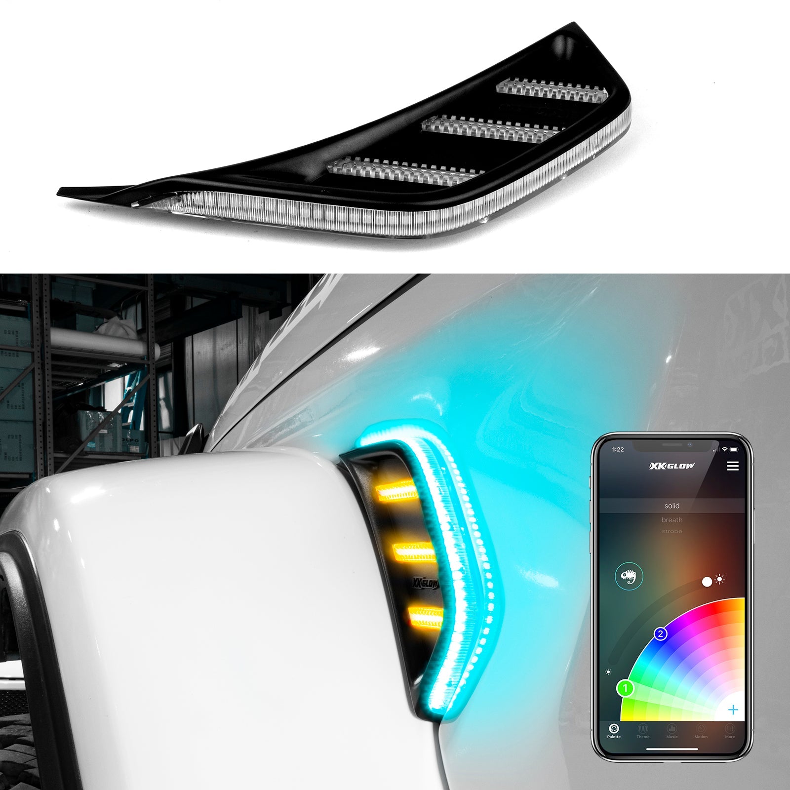 RGB+Amber Fender Vent Light For JEEP | XKCHROME SMARTPHONE APP