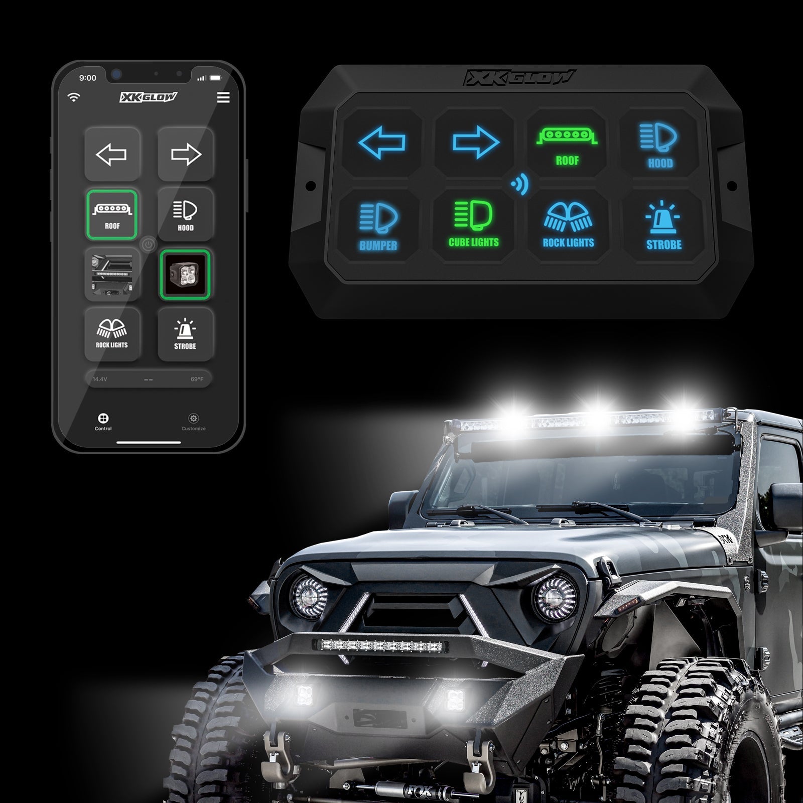 XKcommand Bluetooth Switch Panel for Lights 12V Accessory Offroad