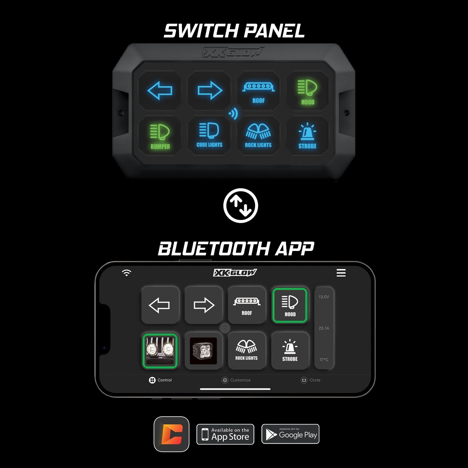 XKcommand Bluetooth Switch Panel for Lights 12V Accessory Offroad